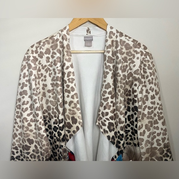 Chicos Women’s Size XL Leopard Floral Printed Sueded Drape Jacket - Picture 6 of 10